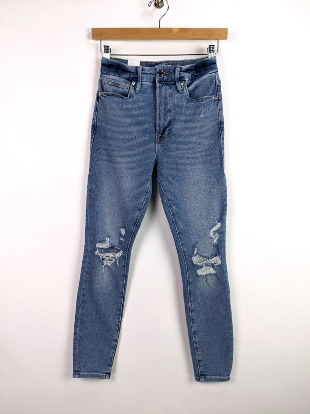 Good American Good Waist Crop Skinny Jeans Distressed Medium Wash size 0 / 25
